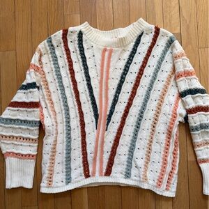 Maurices Cream Knit Sweater with Peach, Rust & Teal Stripes
